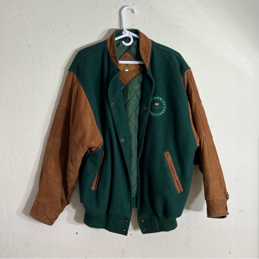 MacGregor Centennial Varsity Jacket Aureus Limited Green Brown Wool Leather Larg